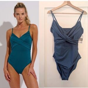 NWT Everyday Sunday | Draped V-neck One-piece Swimsuit In Blue Coral Ocean